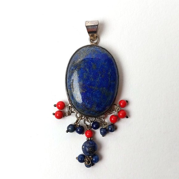 Sterling Silver Lapis Coral Pendant - Picture 2 of 3